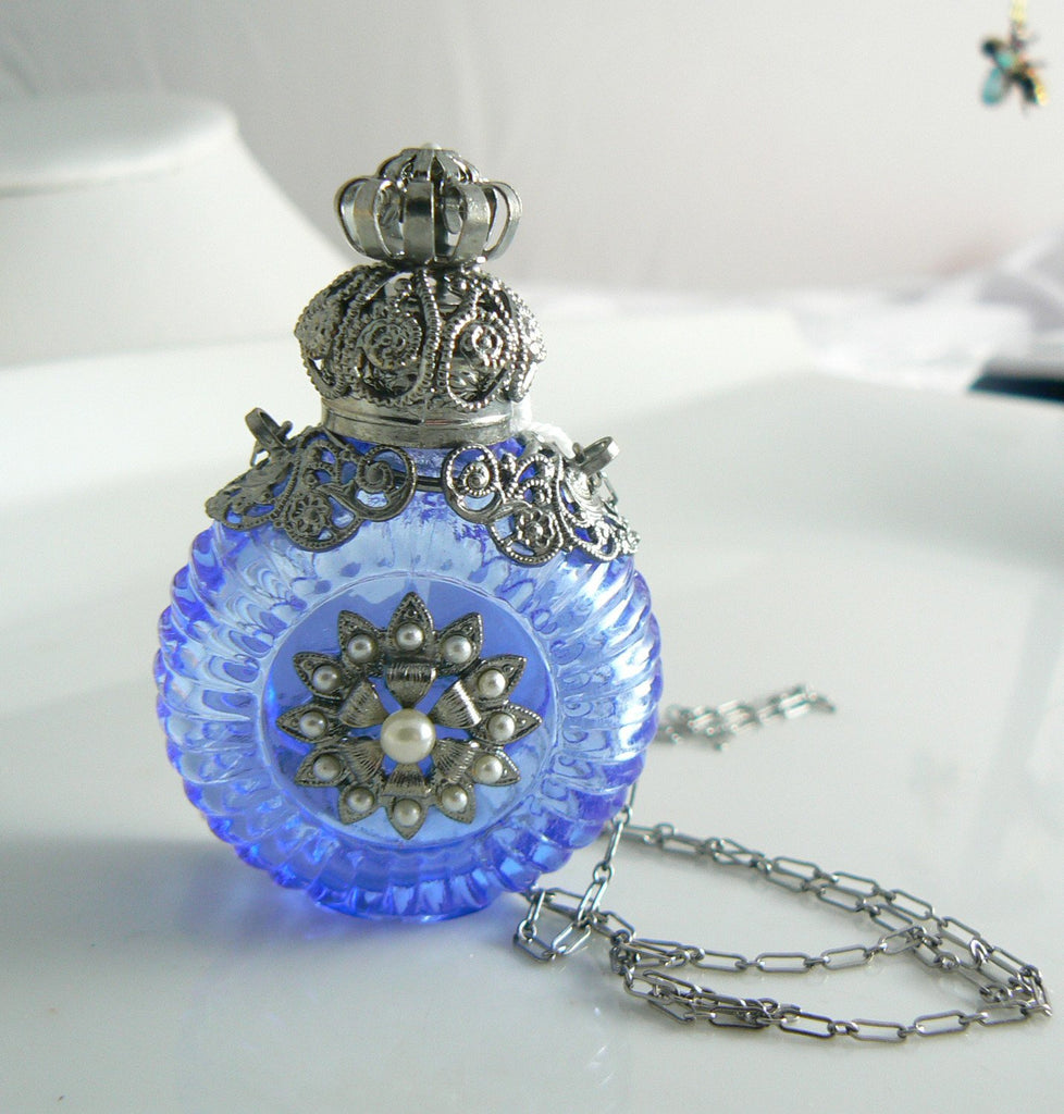 Vintage Perfume Oil Bottle Mosaic Inlay Gemstone Pendant Necklace - Etsy